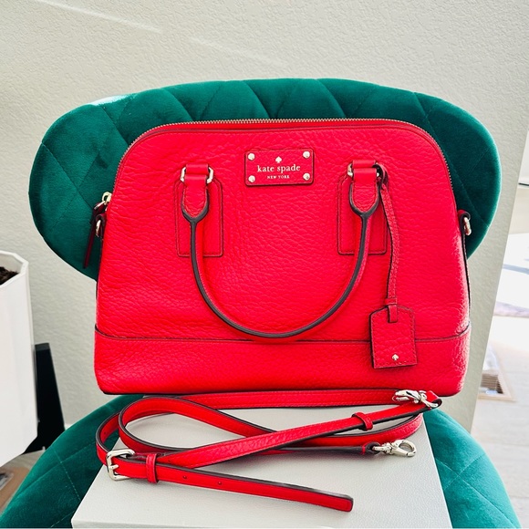 kate spade Handbags - Kate Spade Vintage Red Pebbled Leather Satchel with Shoulder Strap EUC